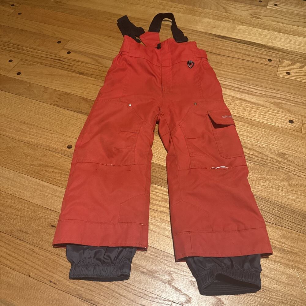 Obermeyer Kids 4 Red Insulated Ski Snow Bib Pants I-Grow Reinforced Knee